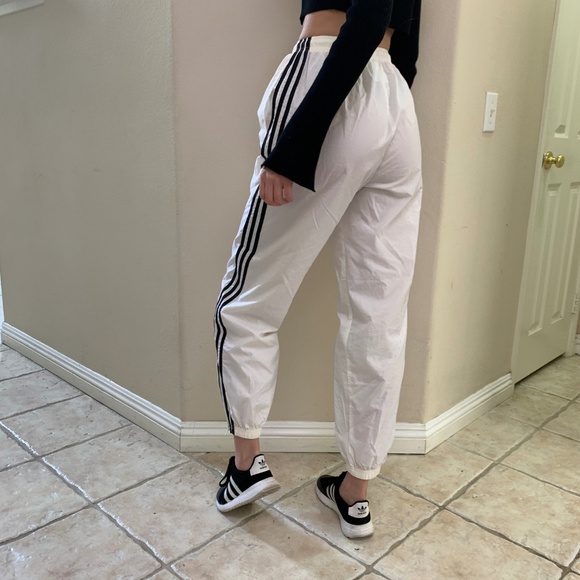 White ADIDAS High Waisted Pockets Athletic Pants m - Picture 4 of 8
